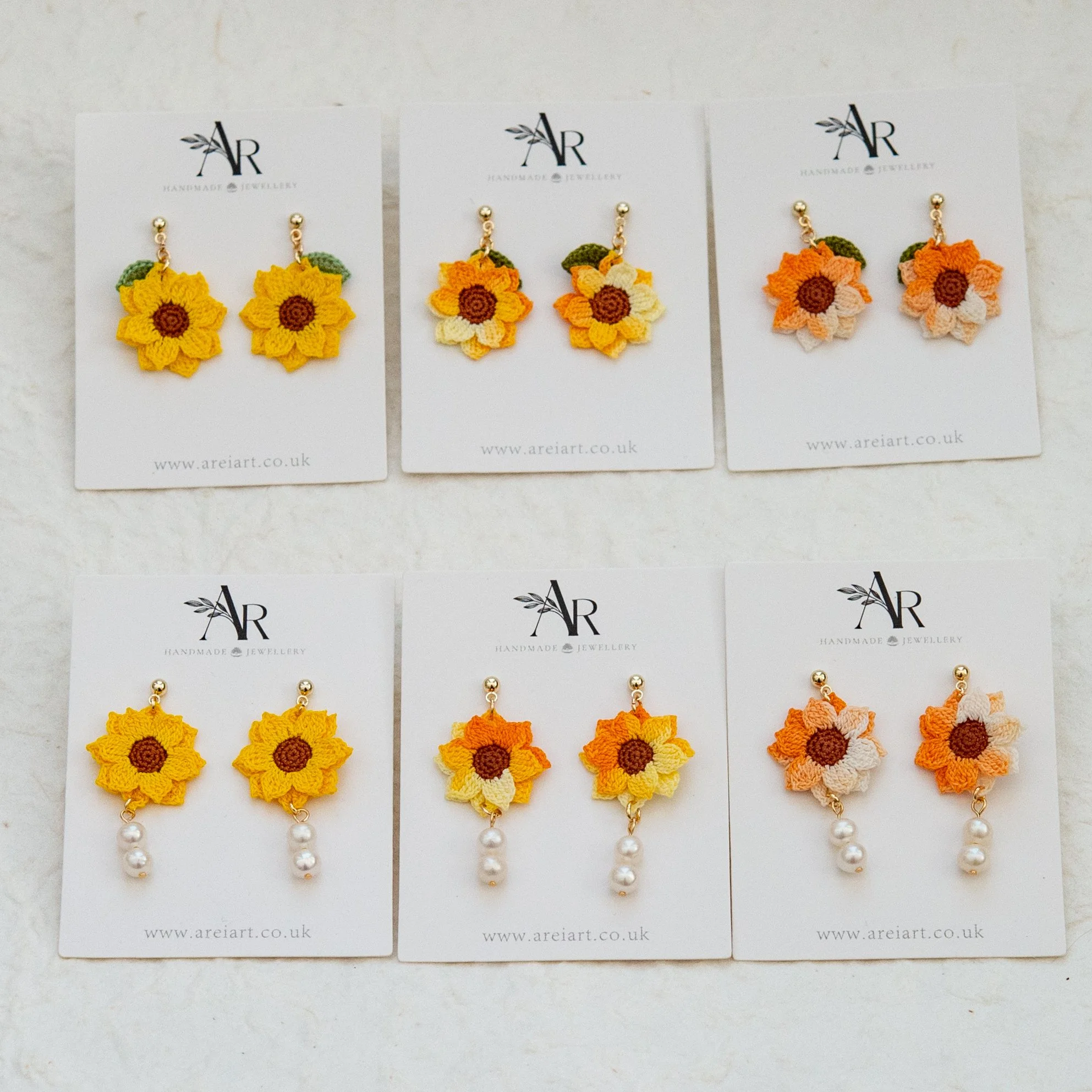 Micro Crochet Sun Flower Earrings with Pearls