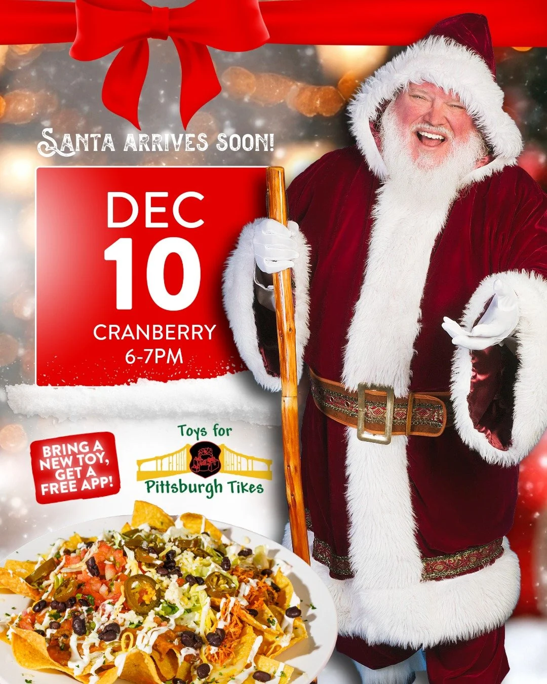 The countdown begins!

Santa arrives in Cranberry Wednesday, December 10 from 6-7PM in the Toys for Pittsburgh Tikes Limo! Come celebrate the season and give back to children in need 😊

See the full schedule: https://loom.ly/LFMs-dg