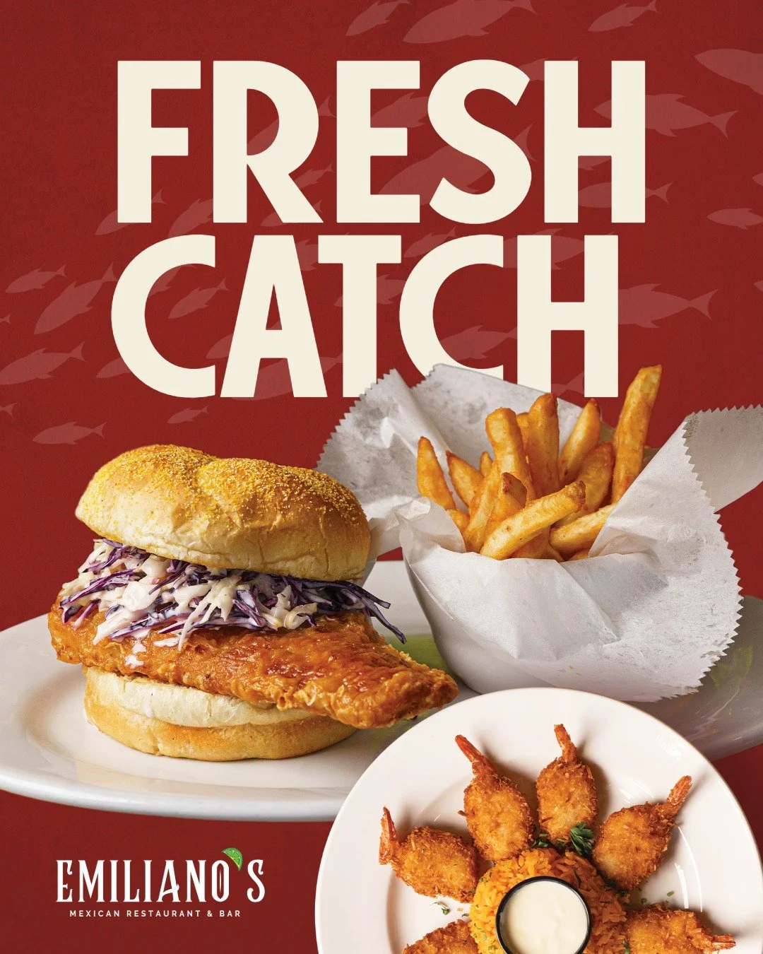 Lent favorites are back at Emiliano's, featuring our fresh fish sandwich plus boatloads more 😋🎣