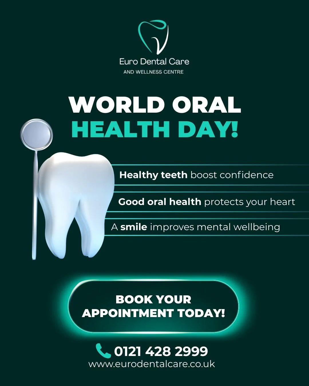 🦷 𝗬𝗼𝘂𝗿 𝗦𝗺𝗶𝗹𝗲 𝗠𝗮𝘁𝘁𝗲𝗿𝘀 𝗠𝗼𝗿𝗲 𝗧𝗵𝗮𝗻 𝗬𝗼𝘂 𝗧𝗵𝗶𝗻𝗸!

This World Oral Health Day (March 20), we&rsquo;re celebrating the power of a healthy smile.

Your oral health isn&rsquo;t just about teeth &mdash; it&rsquo;s connected to yo