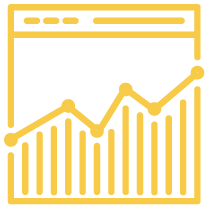 A computer screen displaying a line graph with ascending bars and a trend line, representing data analysis or financial growth.