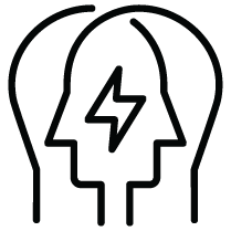 Silhouette of two human profiles with a lightning bolt between their heads