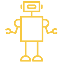 Yellow robot with a square body, round head, and limbs in a simple cartoon style.