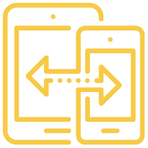 Icon of two smartphones with arrows indicating resizing or screen adjustment.