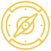 Gold-colored compass icon with a stylized needle inside a circular border.