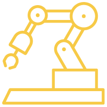 Line drawing of a robotic arm on a stand.