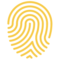 Stylized yellow fingerprint on a black background