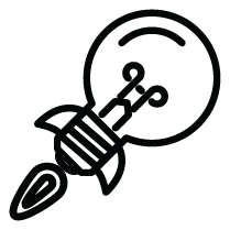 Line drawing of a rocket with a clock face at the top
