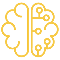 Icon of a brain with circuitry on one side, representing artificial intelligence or neural networks.