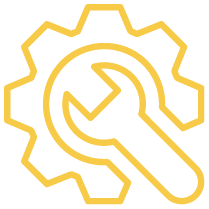 Outline of a gear with a wrench inside, representing maintenance or repair.