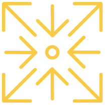 A black background with a yellow geometric pattern of arrows pointing outward from a central circle.