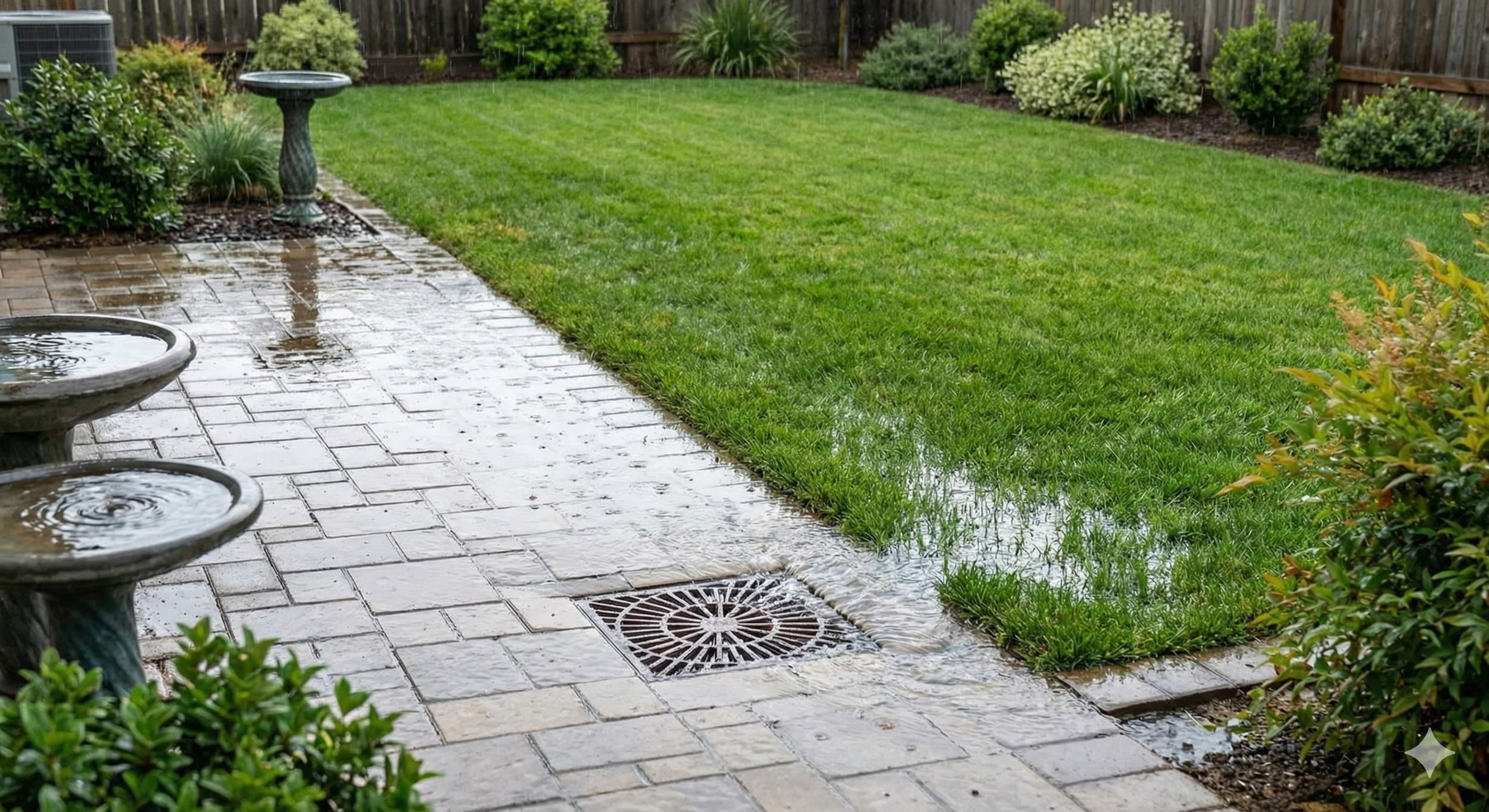Efficient backyard drainage system protecting a luxury patio in Madera.