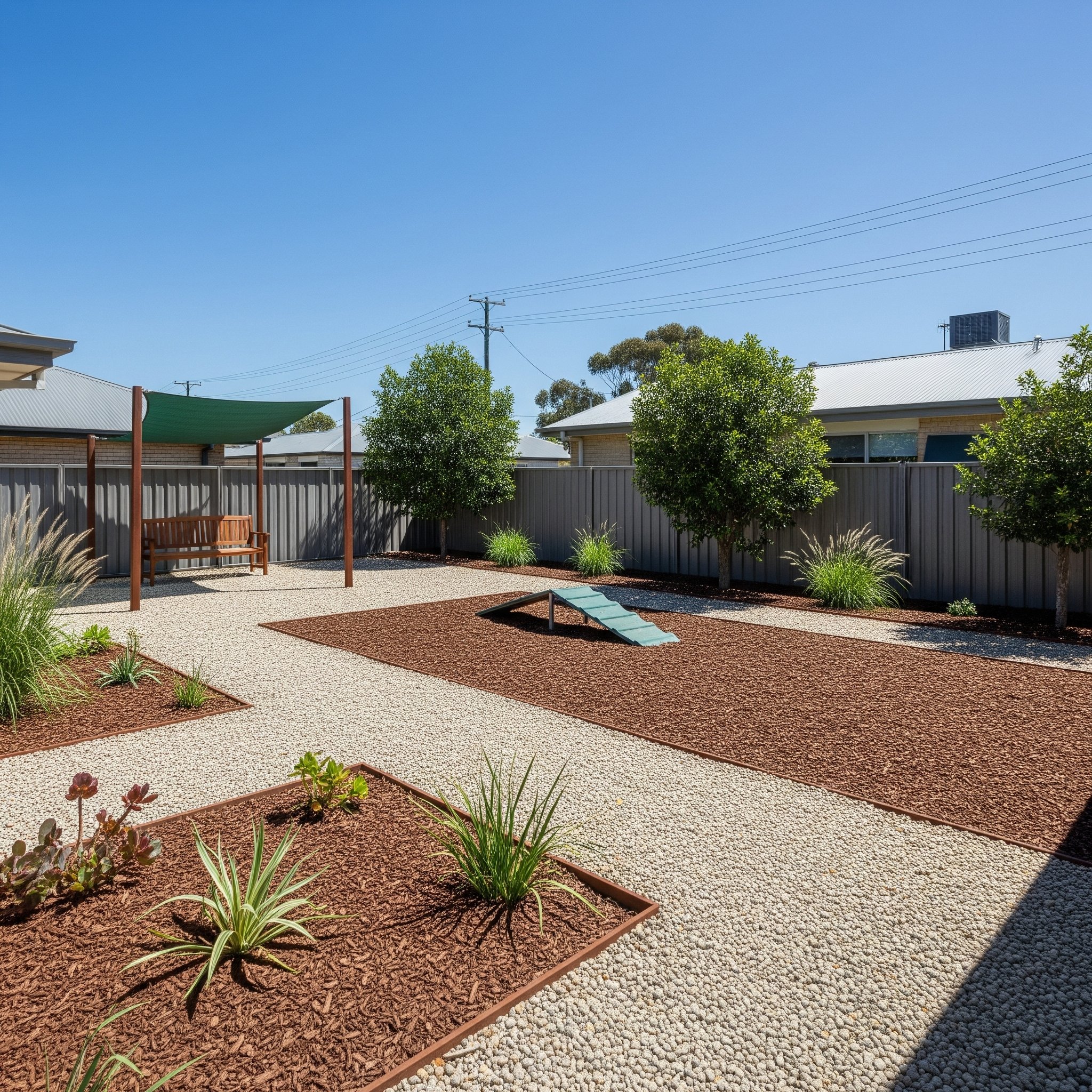 Low budget dog friendly landscape design in Fresno California.