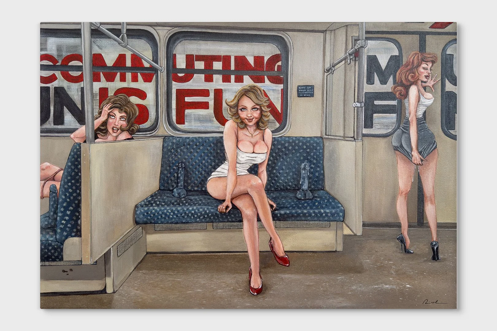 Commuting Is Fun, 2025. Mixed-media on canvas, 50 x 70 cm