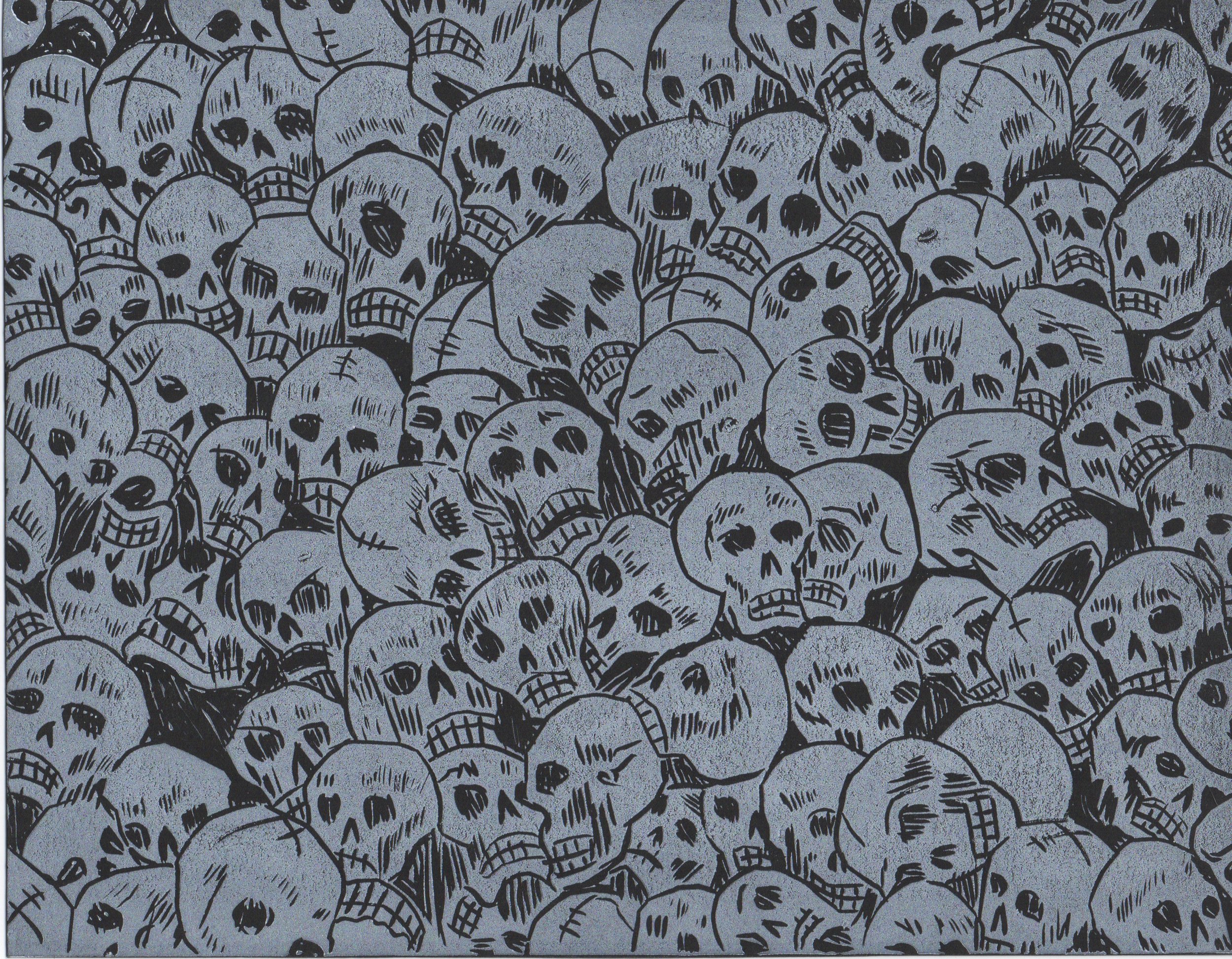 Underneath Us All- for the Jose Guadalupe Posada's Centenario | 2013 | linocut on black paper | 12" x 9" | Edition of 20 | La Calaca Press Collection