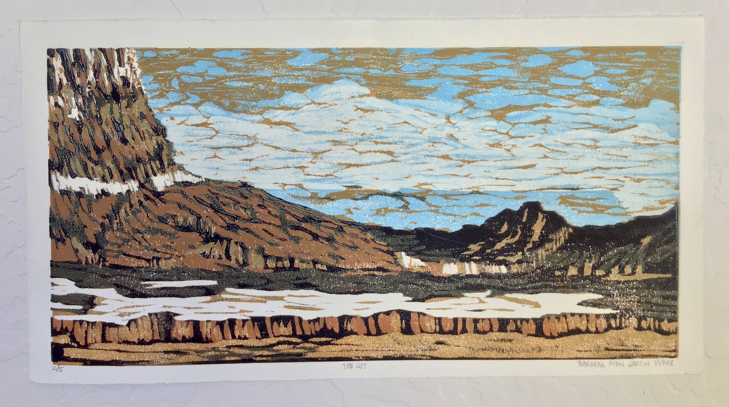 The Cut - study for The Story of Our Disappearing | 2018 | color reductive woodcut | 12" x 6" | Edition of 5 Private Collections