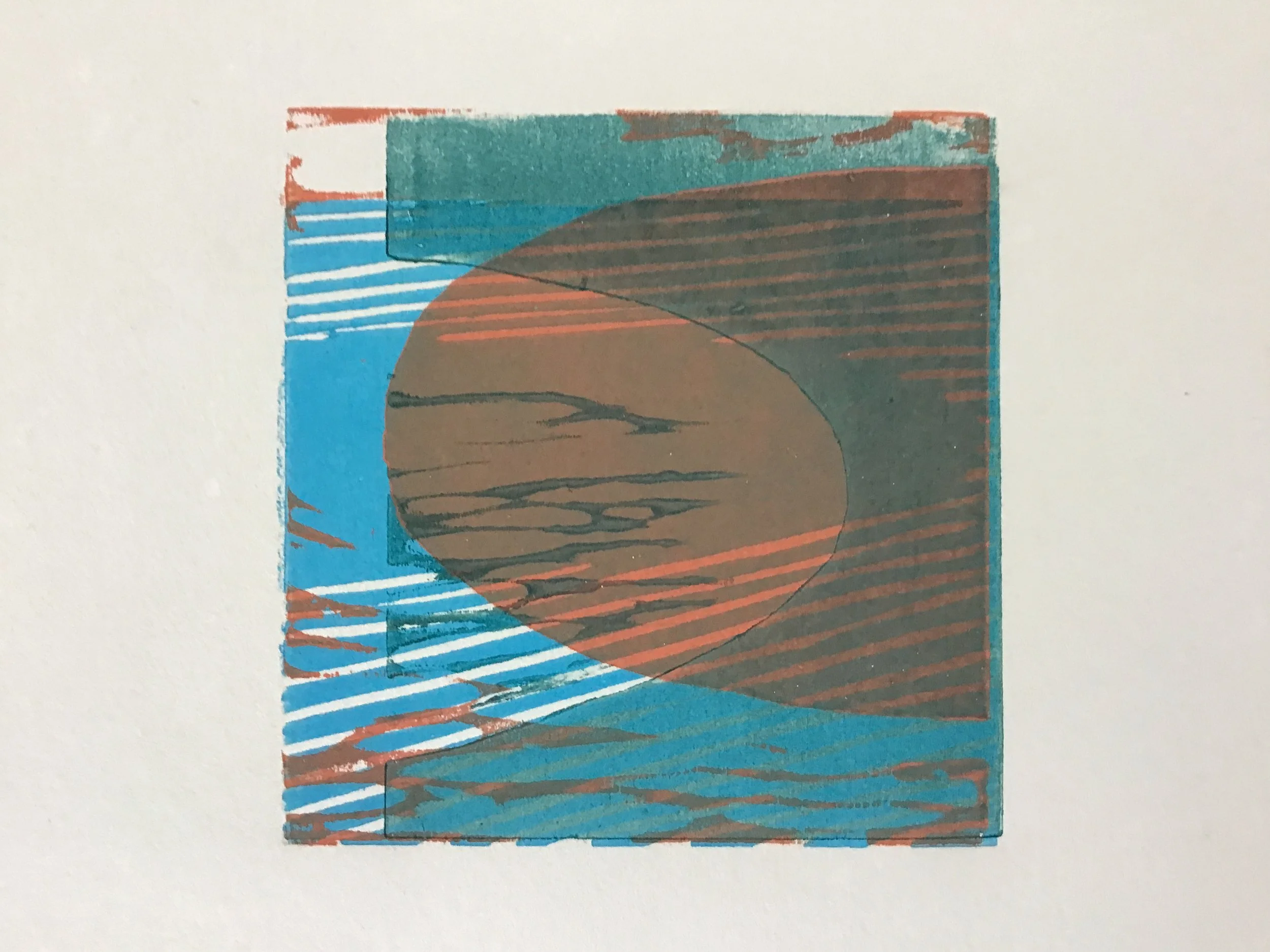 Patio and Pool | 2014 | woodcut monotype | 3.5" x 3.5" 