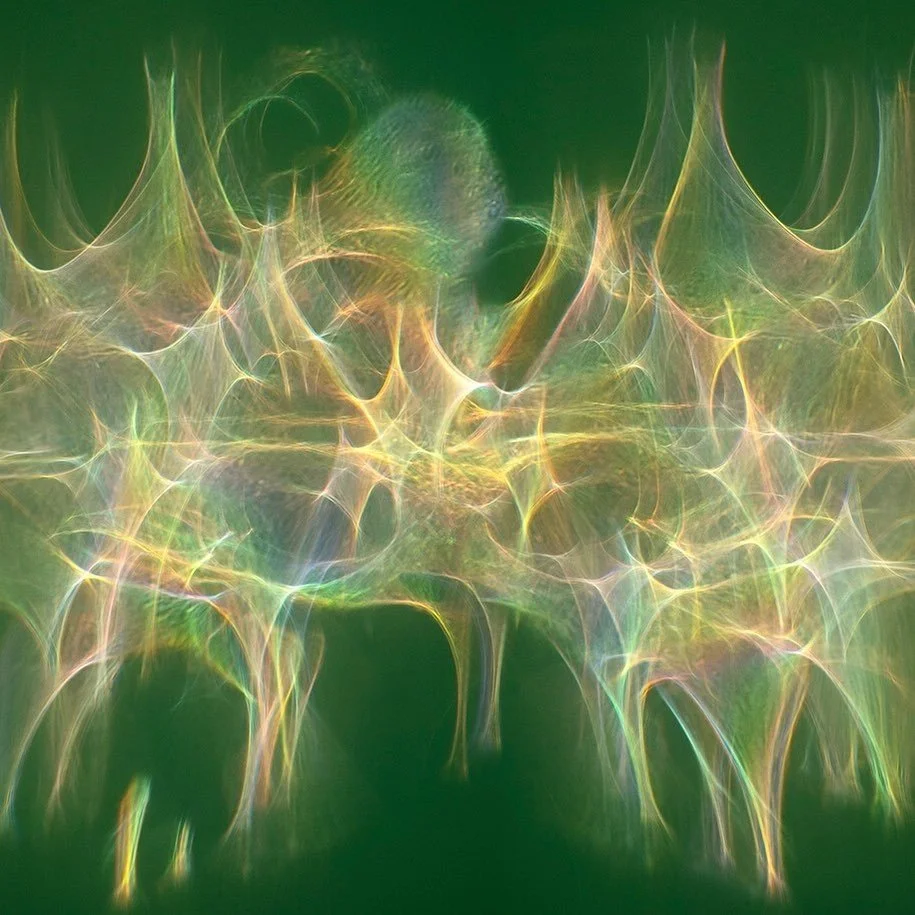 Beautiful picture of energy waves of a variety of colors, deep greens, bright yellows, warm orange
