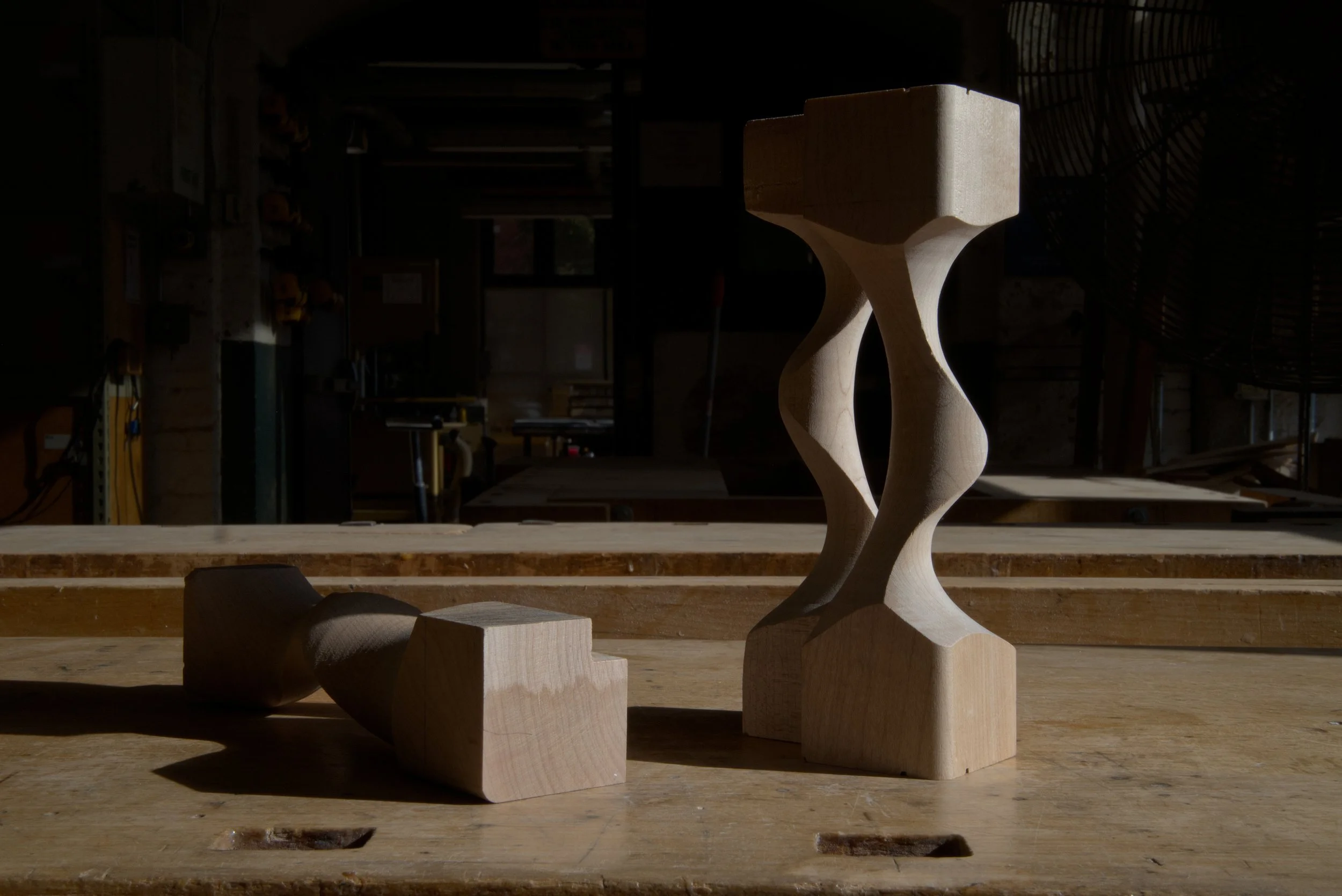 Offset Turned Components with Rabbet Connection Point | maple hardwood | 2" x 2" x 8" ea.