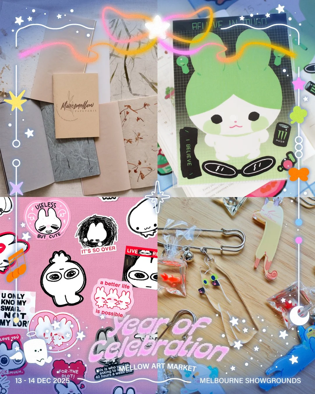 And here comes the next group in our parade line-up!

We are featuring 4 artists in one post &mdash; please refer to the images from left to right, top to bottom for the line-up ✨

@marcsmellows (Table L3)
Marcsmellow papeterie is a small stationery 