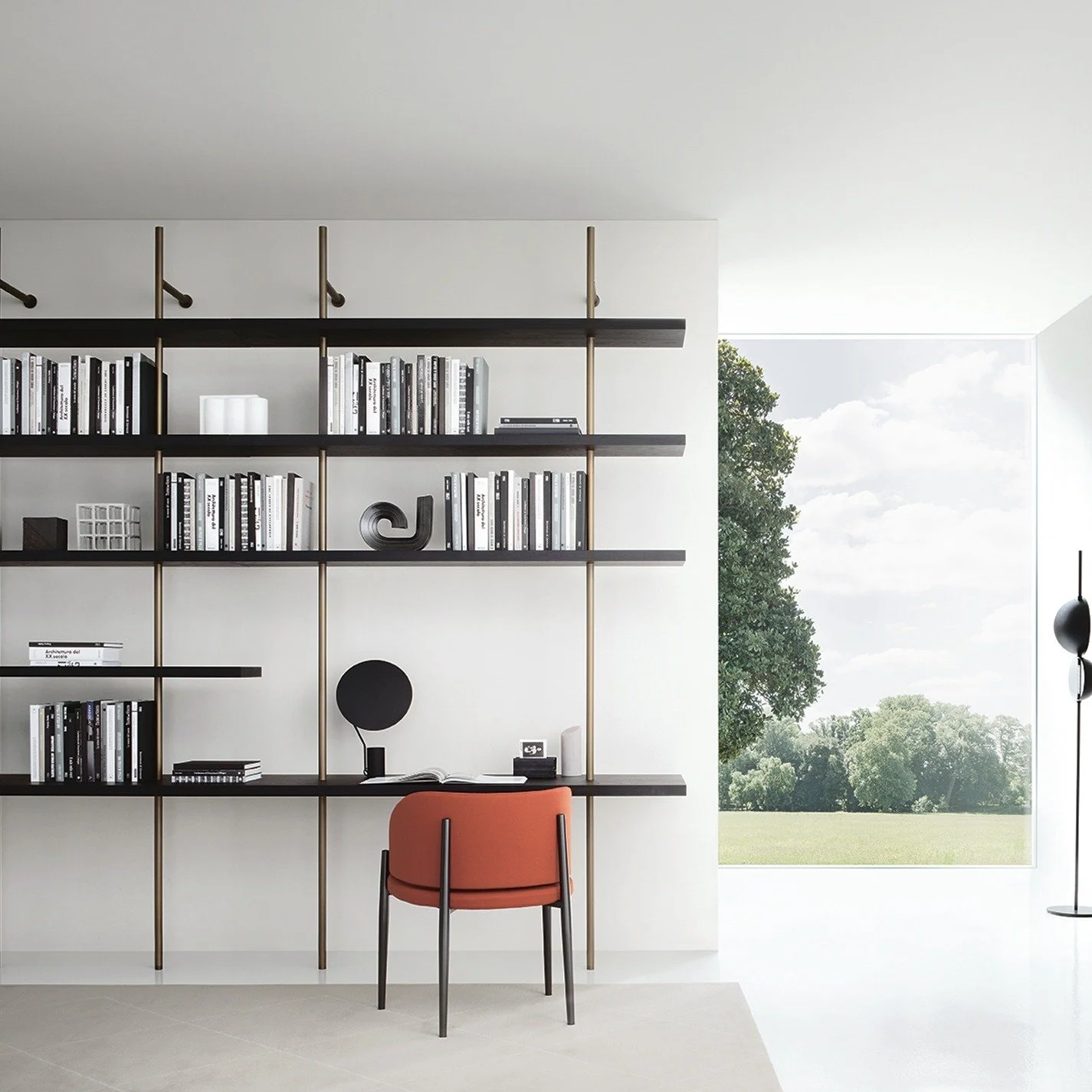 Great as a divider, a bookcase, closet system, or a desk, the Boutique Mast system designed by @pierolissoni  is a beautiful solution for any space. Its flexible floor to ceiling-capable format can be configured for any space. Inspired by the mast of