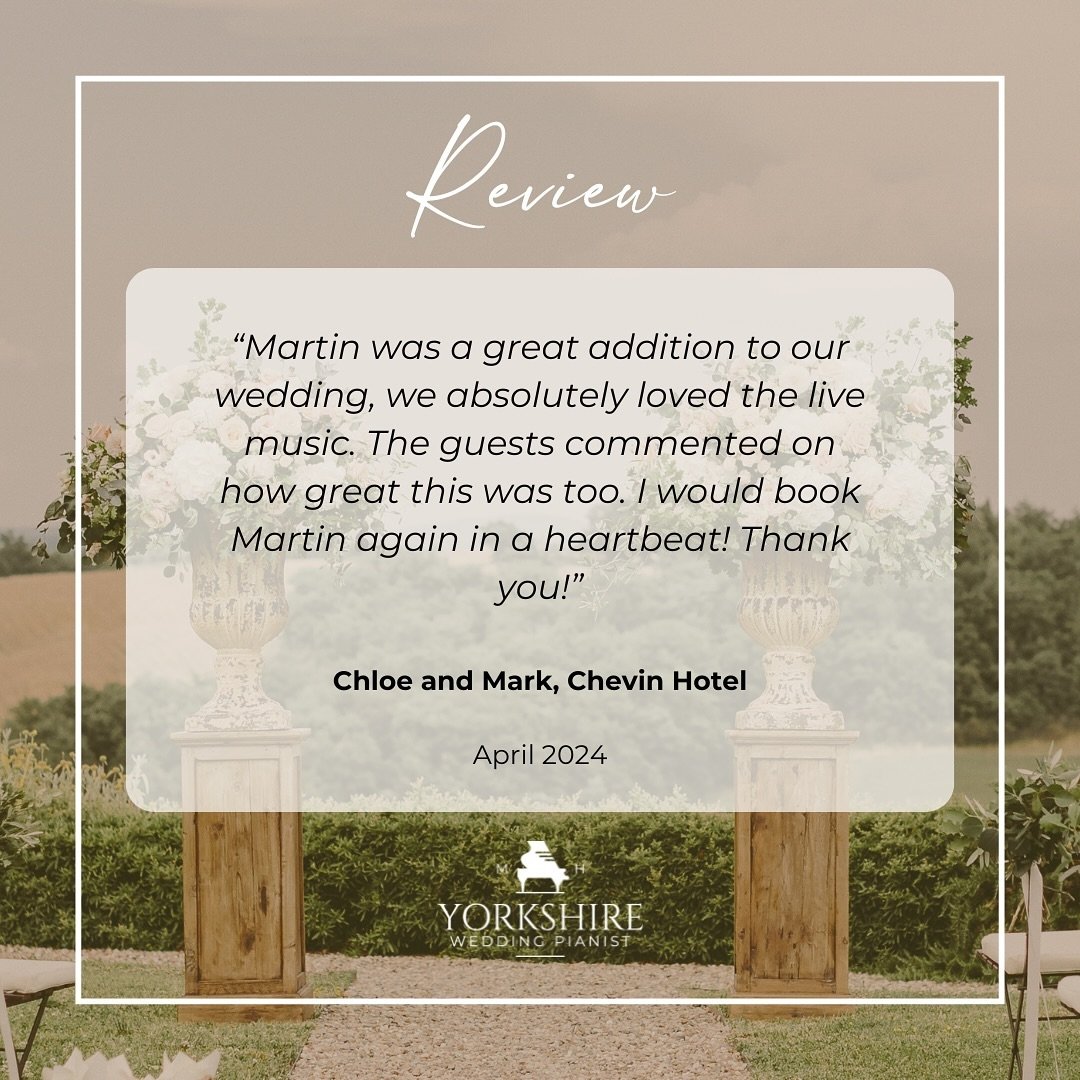 Thanks to Chloe and Mark for the lovely review, it was a pleasure playing for your wedding!
-
-
-
#yorkshireweddingpianist 🎹🎼🎵🎶
#weddingreviews #weddingtestimonials #chevinhotel #weddingpianist #weddingpiano #weddingpianoplayer #weddingmusic #yor