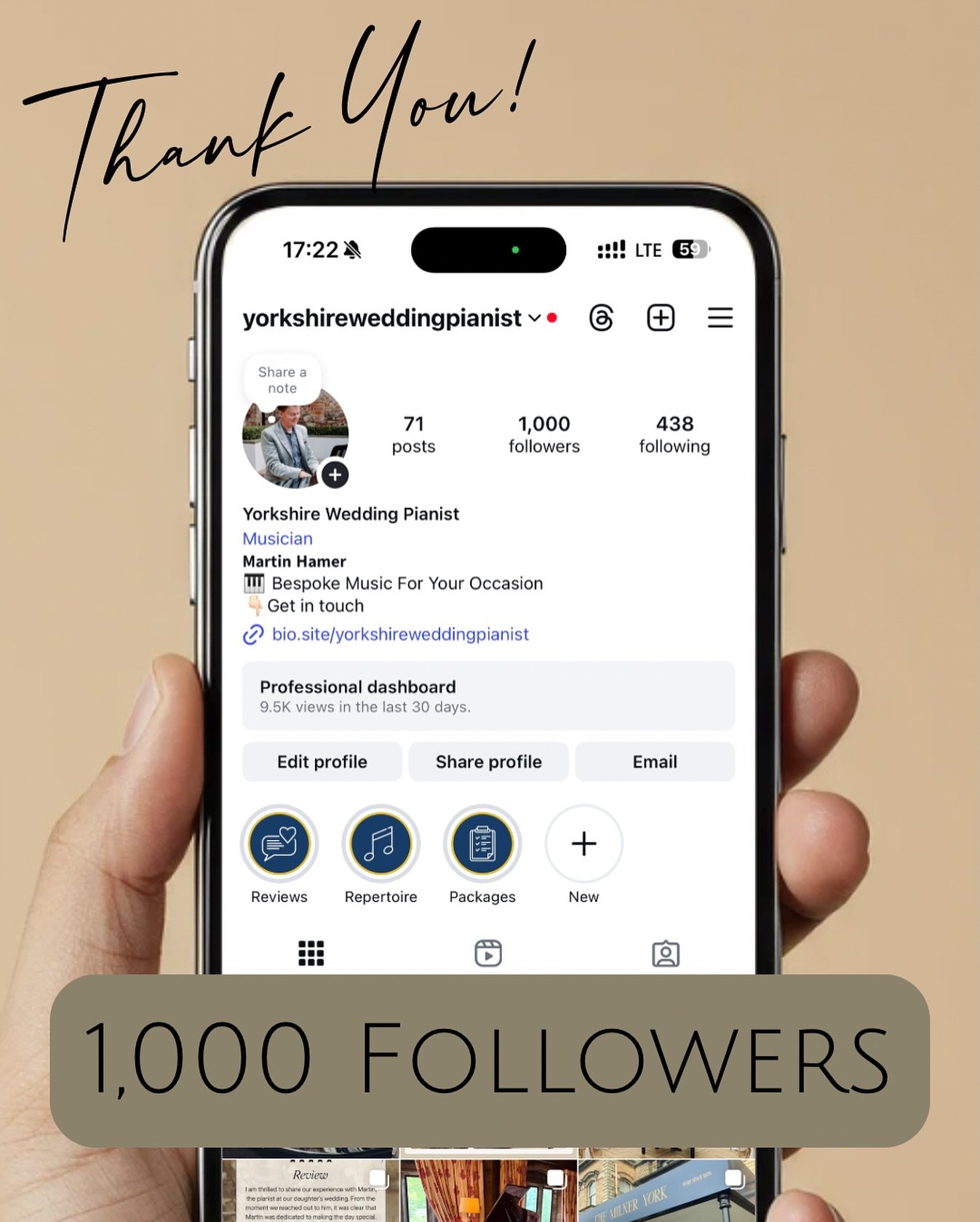 🎉 1,000 followers! 🎉

Thank you all so much for the incredible support over this amazing journey. Since starting Yorkshire Wedding Pianist around 18 months ago, I&rsquo;ve been truly overwhelmed by the love, kindness, and encouragement from my wond