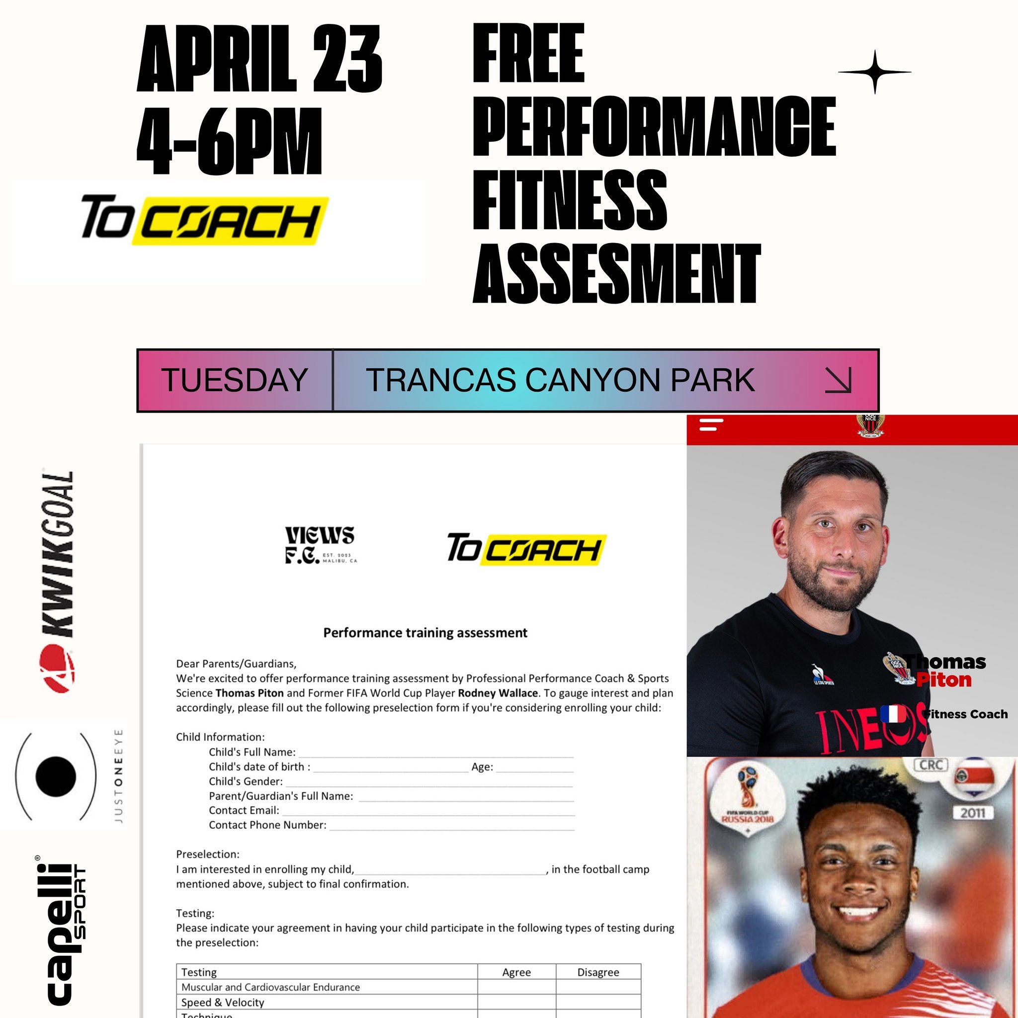 Open to EVERYONE ⚽️⚡️Free Performance Fitness Test with Thomas Piton of @ogcnice_feminines and Views founder @rodwall22 🙌🏼🩵 Tuesday, April 23rd 4pm-6pm
&bull;
&bull;
&bull;
&bull;
#malibu #clubsoccer #performancetraining #ogcnice #soccercamp