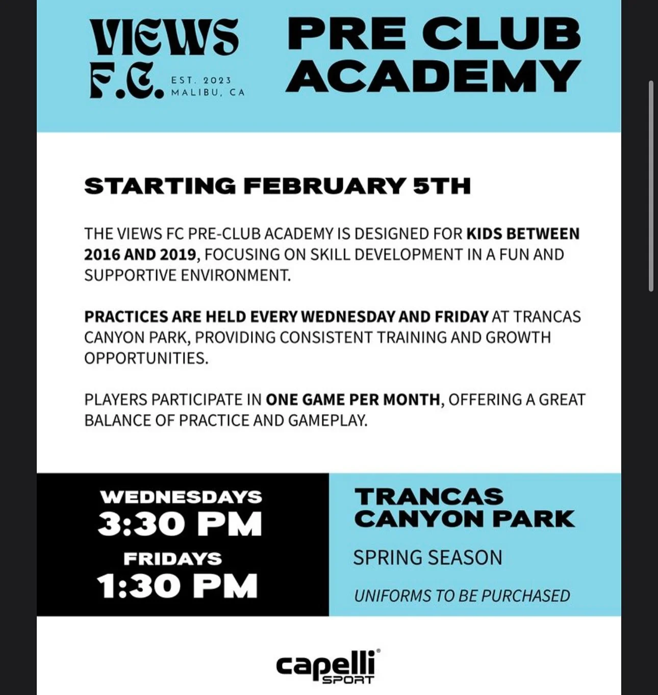 Our Pre-Club Academy is designed for young athletes aiming to compete at a higher level while giving families an intro into club soccer. With 2 practices a week and 1 game per month, your child will develop advanced skills, game strategy, and a compe