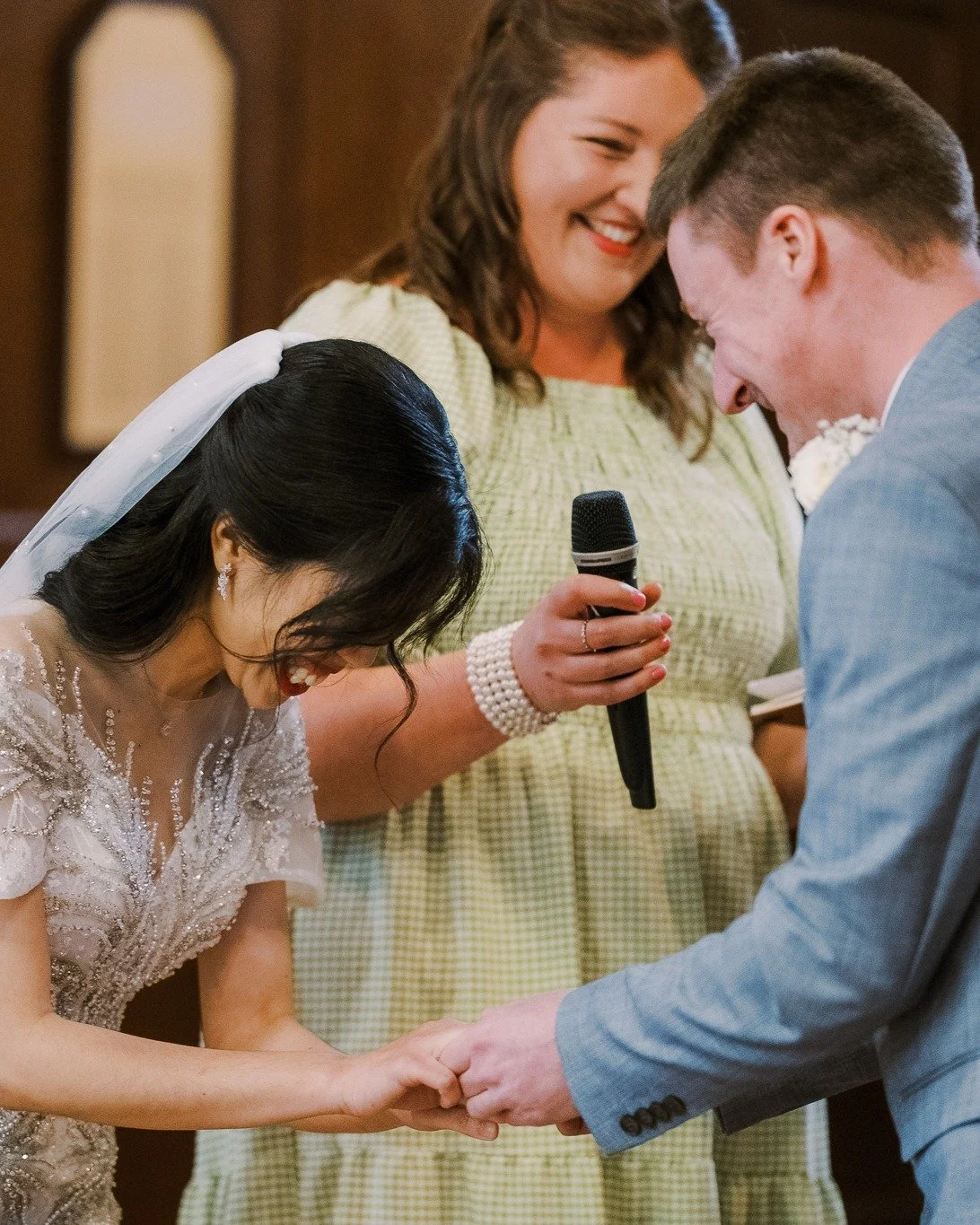 Your reminder that saying something off script is not the end of the world and can actually help to lighten the mood! 

In this moment Jason had been repeating his vows after me, line by line, then after the final one I said "thank you" and