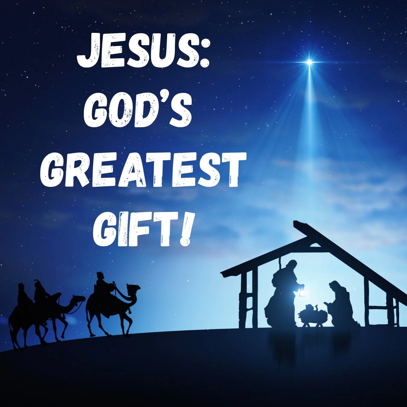 graphic of the Nativity Scene of the birth of Jesus Christ in the manger, with Mary and Joseph surrounding him, and the 3 wise men coming to meet Jesus.