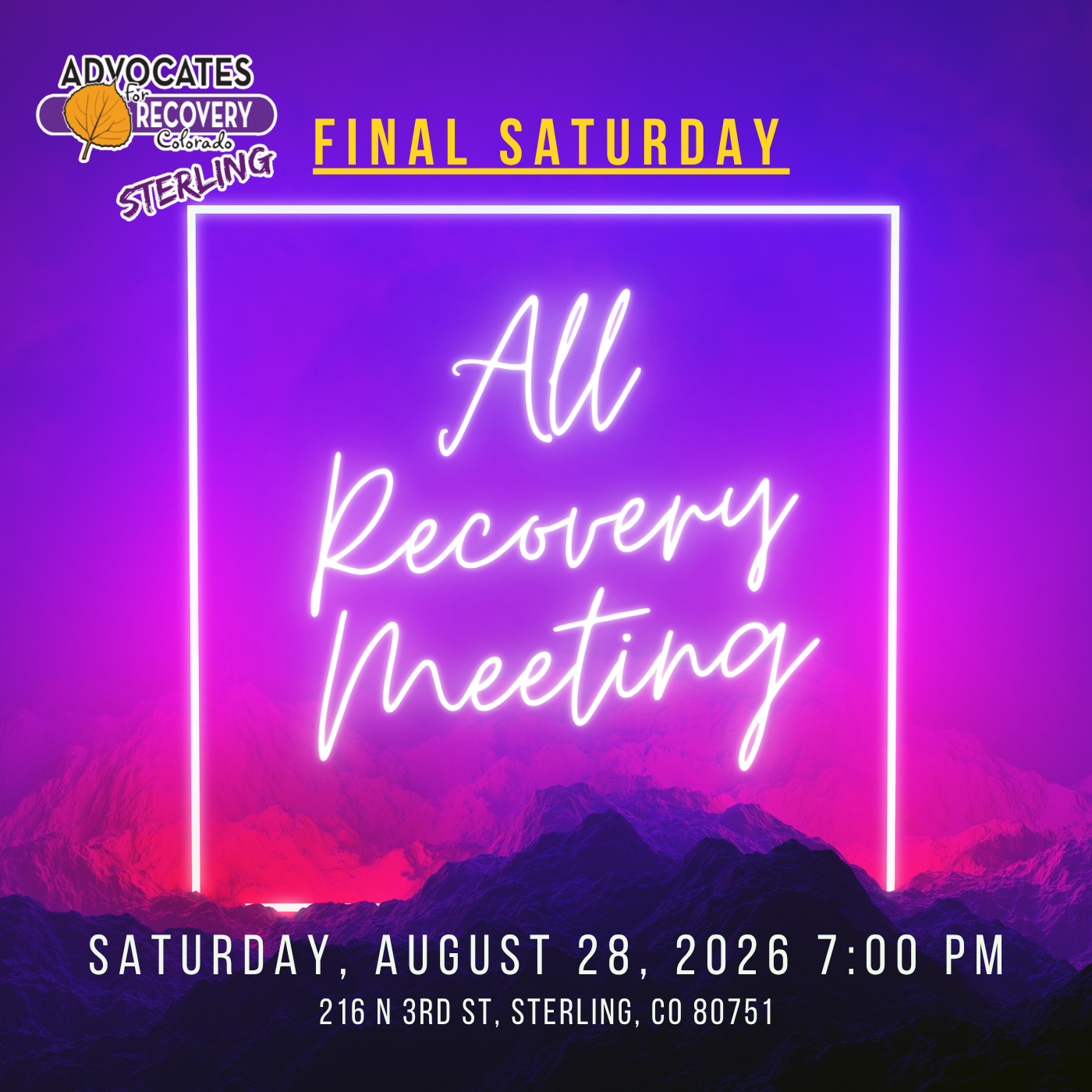 Sterling, CO - Saturday Night In- Person All Recovery Meeting