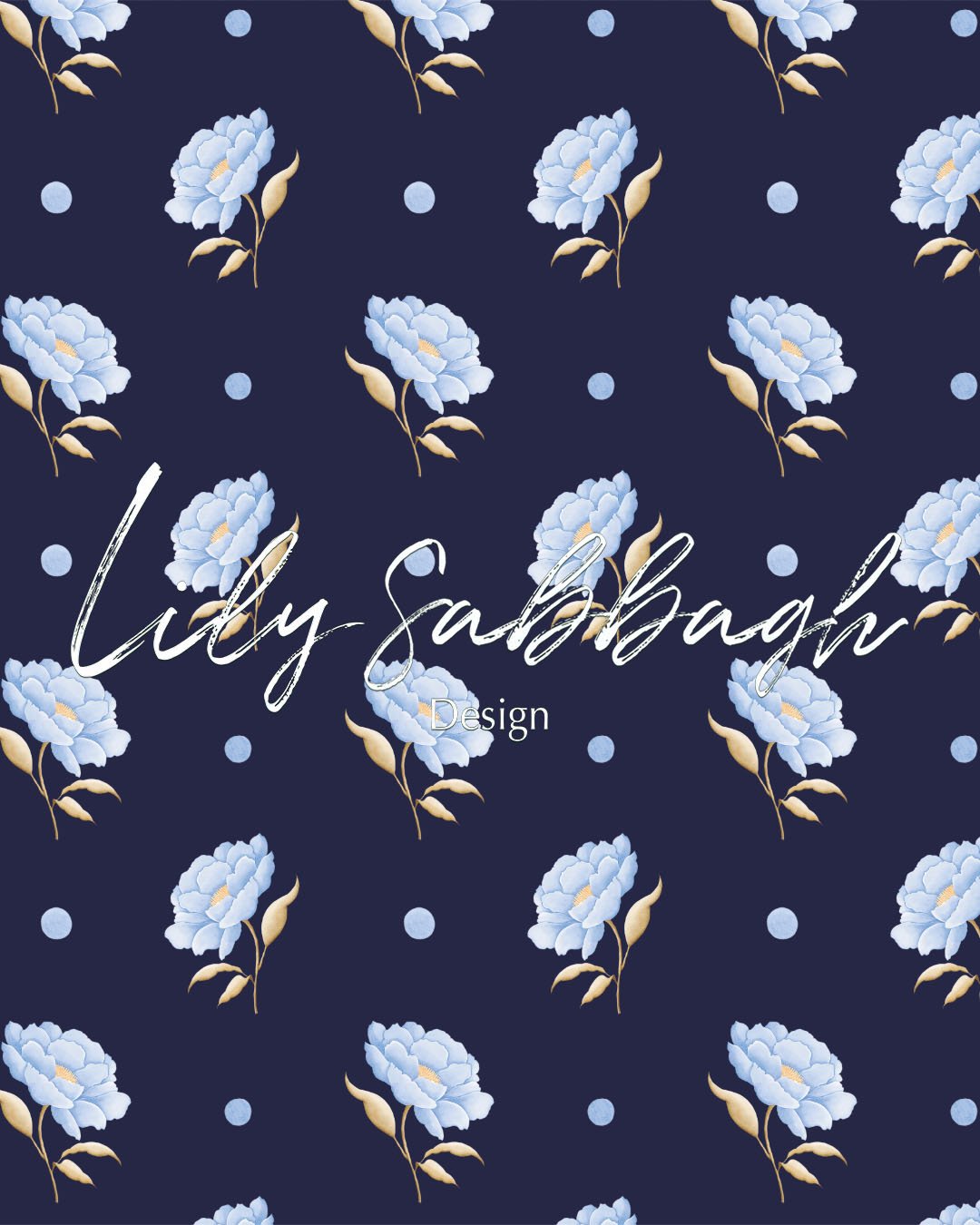 Blue Peonies &amp; Dots