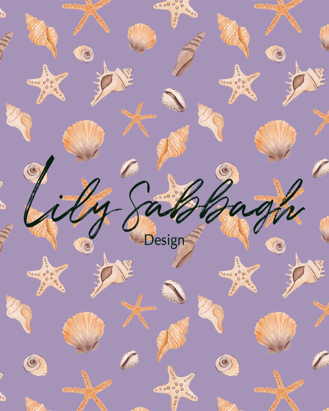 Hand-painted ocean-inspired print featuring delicate seashells, perfect for surface pattern design and custom textile printing.