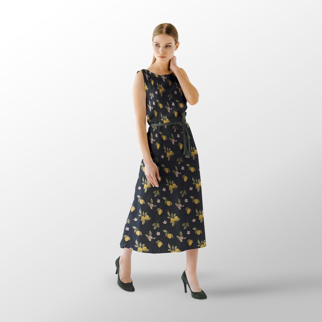 Unique lemon and pink floral surface pattern design, perfect for premium fabric and wallpaper prints.