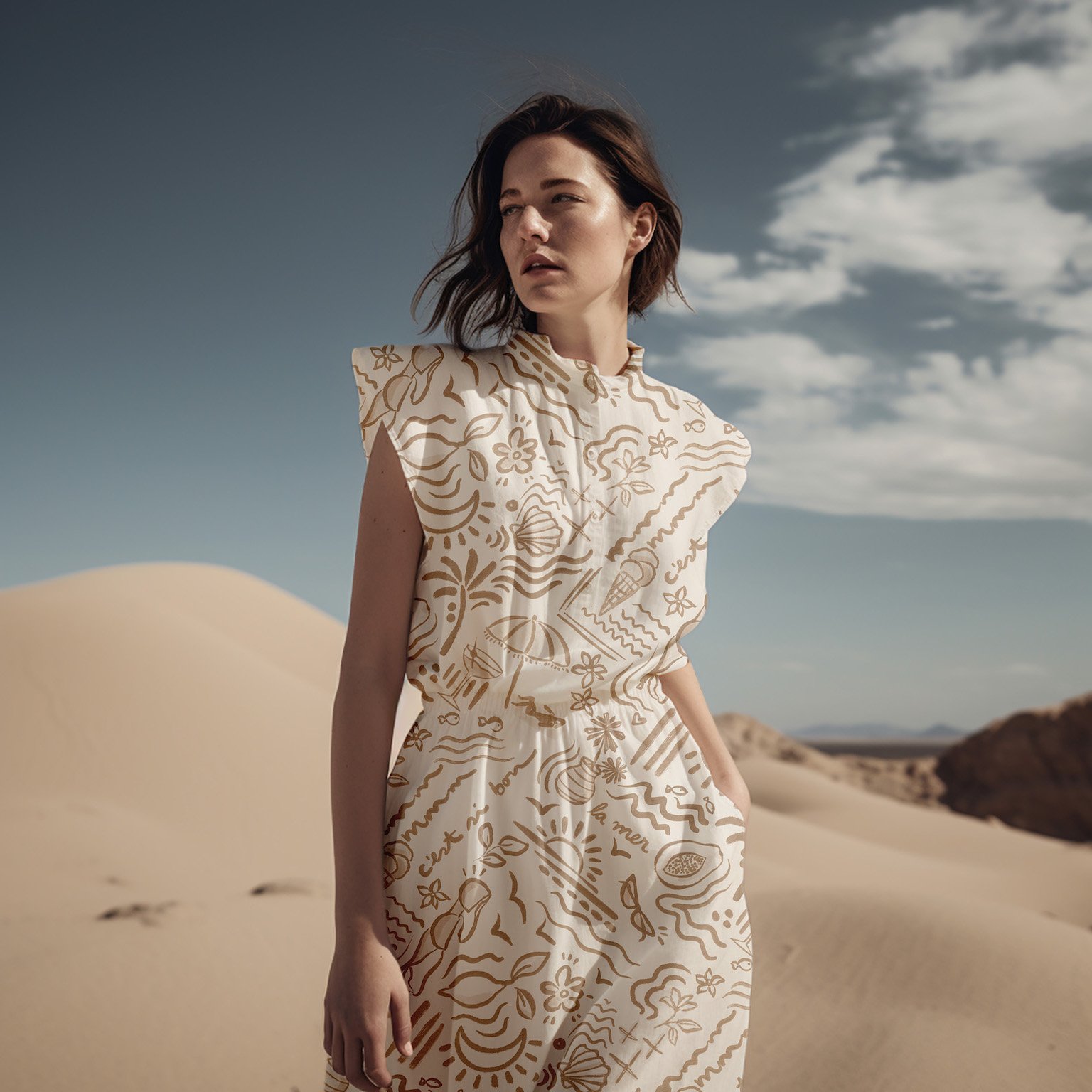 Boho coastal pattern with hand-drawn tropical elements, ocean waves, and summer beach illustrations.
