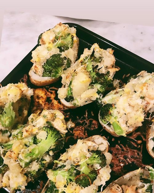 Twice Baked Broccoli Cheddar and Chicken Potatoes