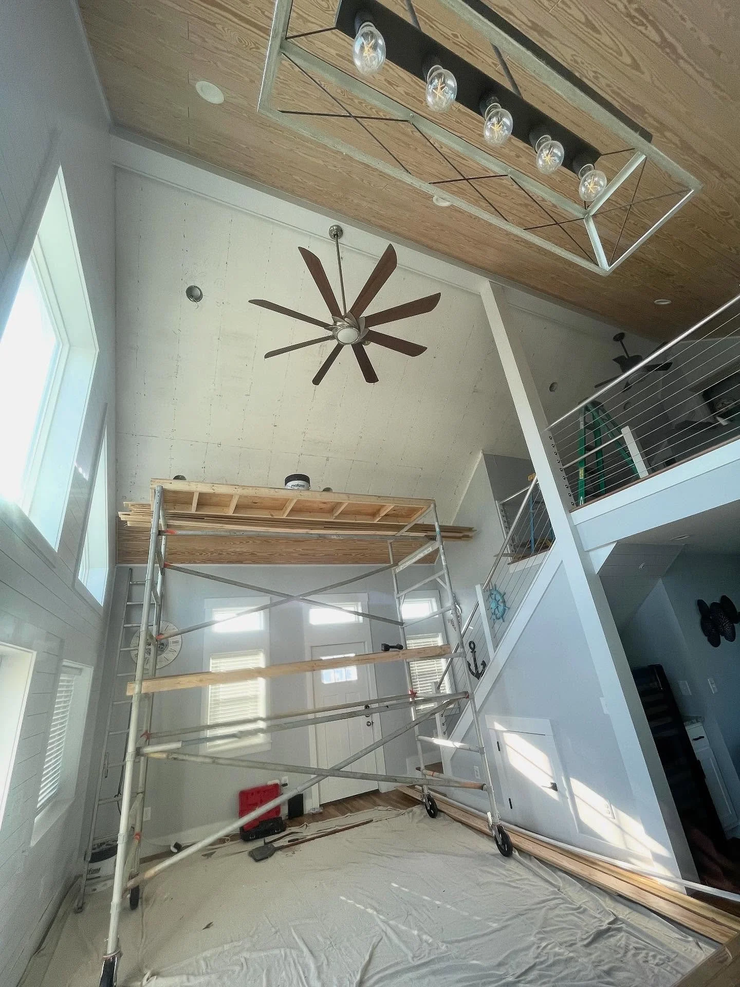 Work in progress for this beach house. Repairing the damaged tongue and groove on the ceiling. It was installed improperly by the original contractor, causing it to separate from the ceiling and bulge over time.