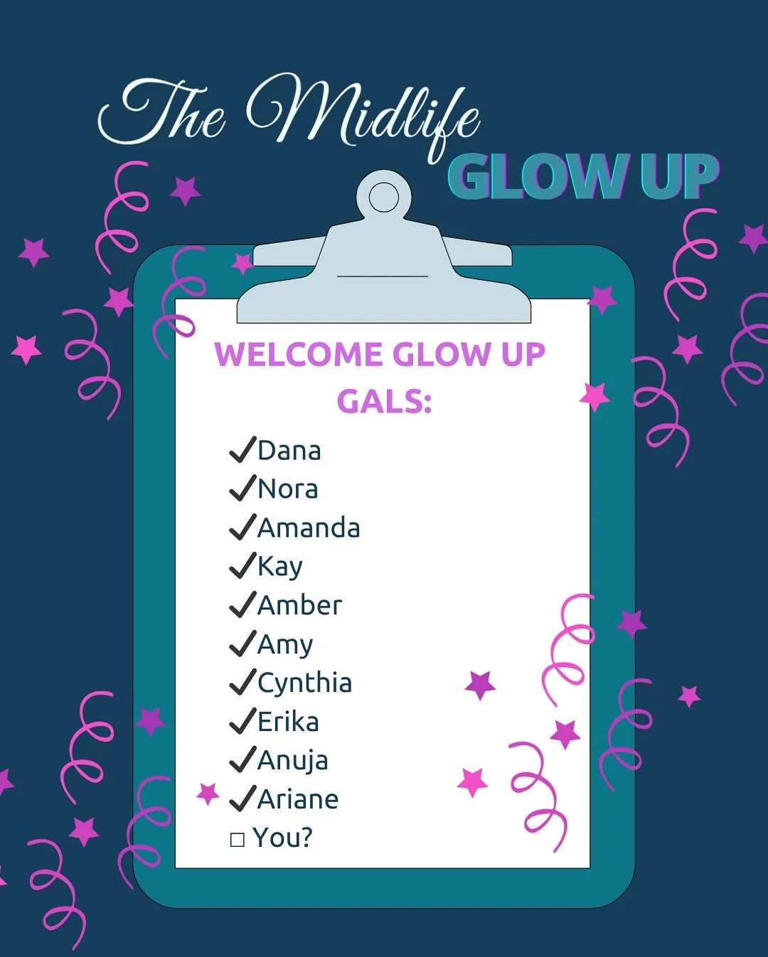 We&rsquo;ve officially kicked things off inside The Midlife Glow Up - and I&rsquo;m already feeling so inspired by this group of women.

They&rsquo;ve been onboarded into our private chat, introduced themselves, and shared where they&rsquo;re from - 