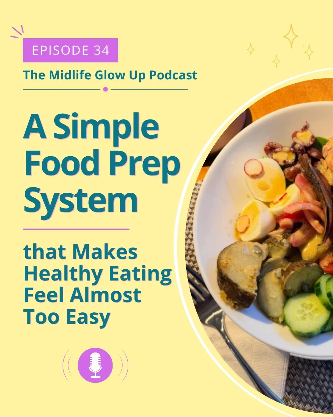 Dinner usually gets planned.

But breakfast, lunch, and snacks, the meals that belong to you, are often the ones that get skipped, rushed, or forgotten.

In Episode 34 of The Midlife Glow Up Podcast, I&rsquo;m sharing a simple way to think about food