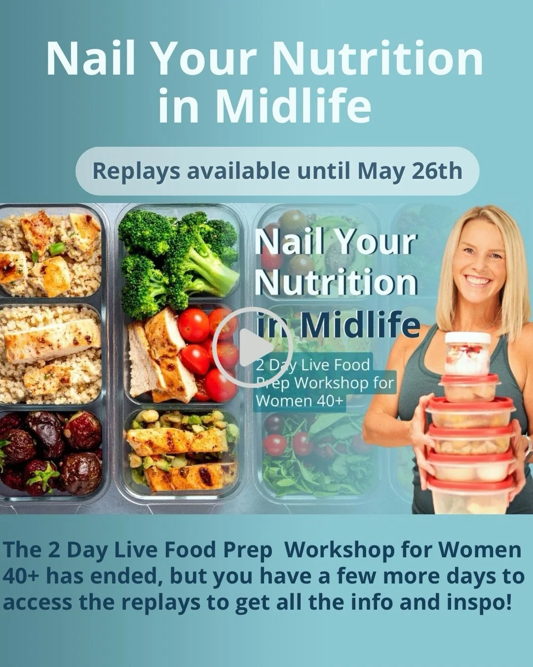 If you missed the live food prep workshop this week - this is your sign to still catch it.

The replays for the Nail Your Nutrition In Midlife 2-day workshop are available, but not for long. You have until Monday, May 26th at 10pm PST to register and
