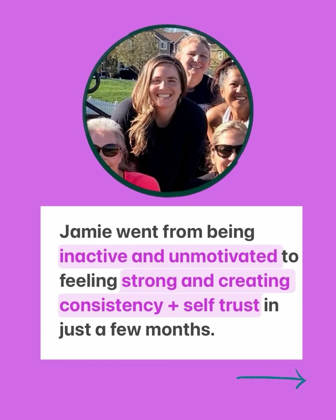 Jamie spent years trying to figure out how to get back into a routine. She was stuck in a rut, busy with her kids + work and feeling guilty for not exercising more and unsure how to get started after so long. When we got connected and she learned abo
