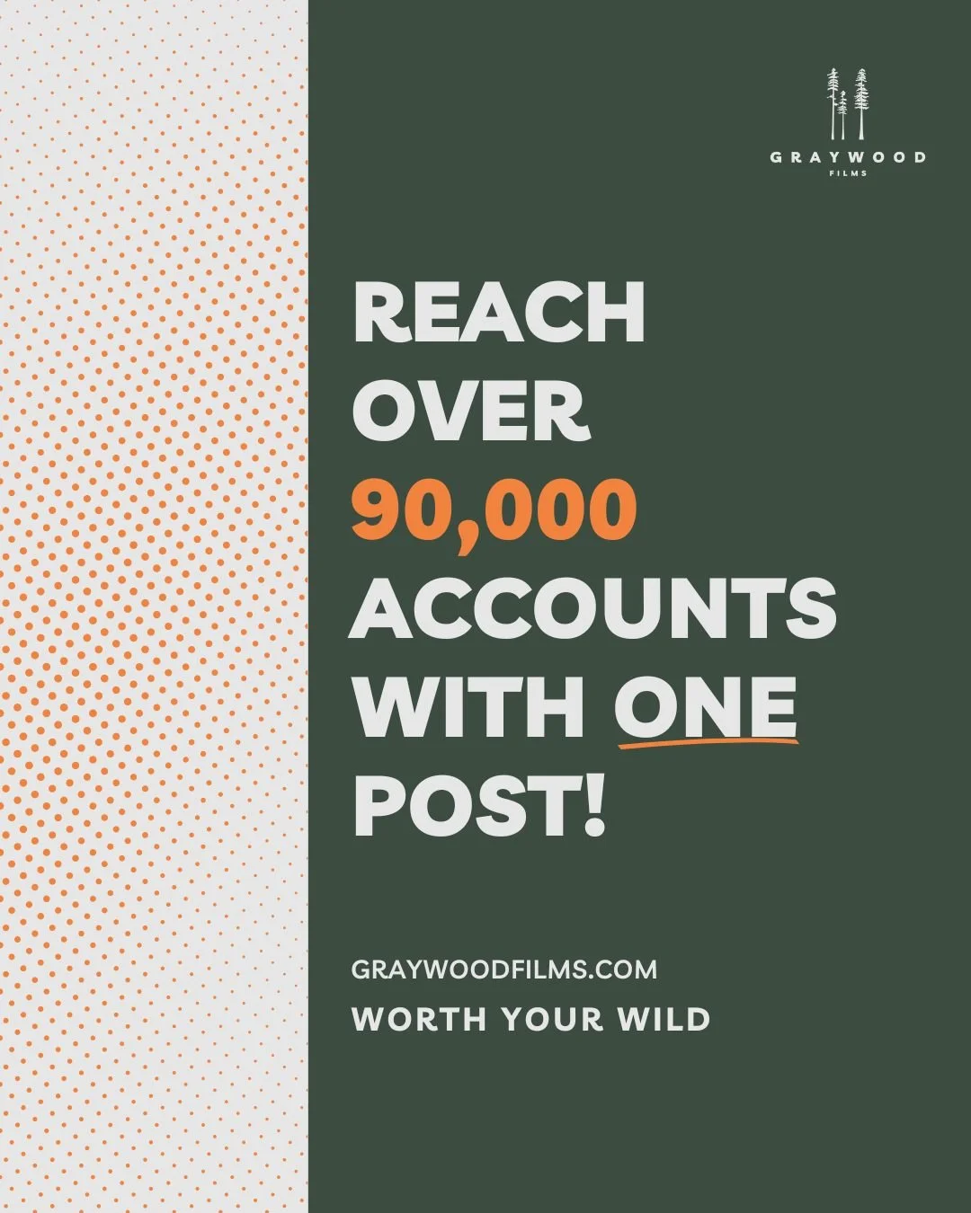 Reach over 90,000 accounts with just one post! Ready to take your brand to the next level? 📱

Contact Graywood Films to get started!

#GraywoodFilms #WorthYourWild #SocialMedia #Reach #VideoProduction #VideoStrategy #VideoMarketing #VideoAgency #Mar