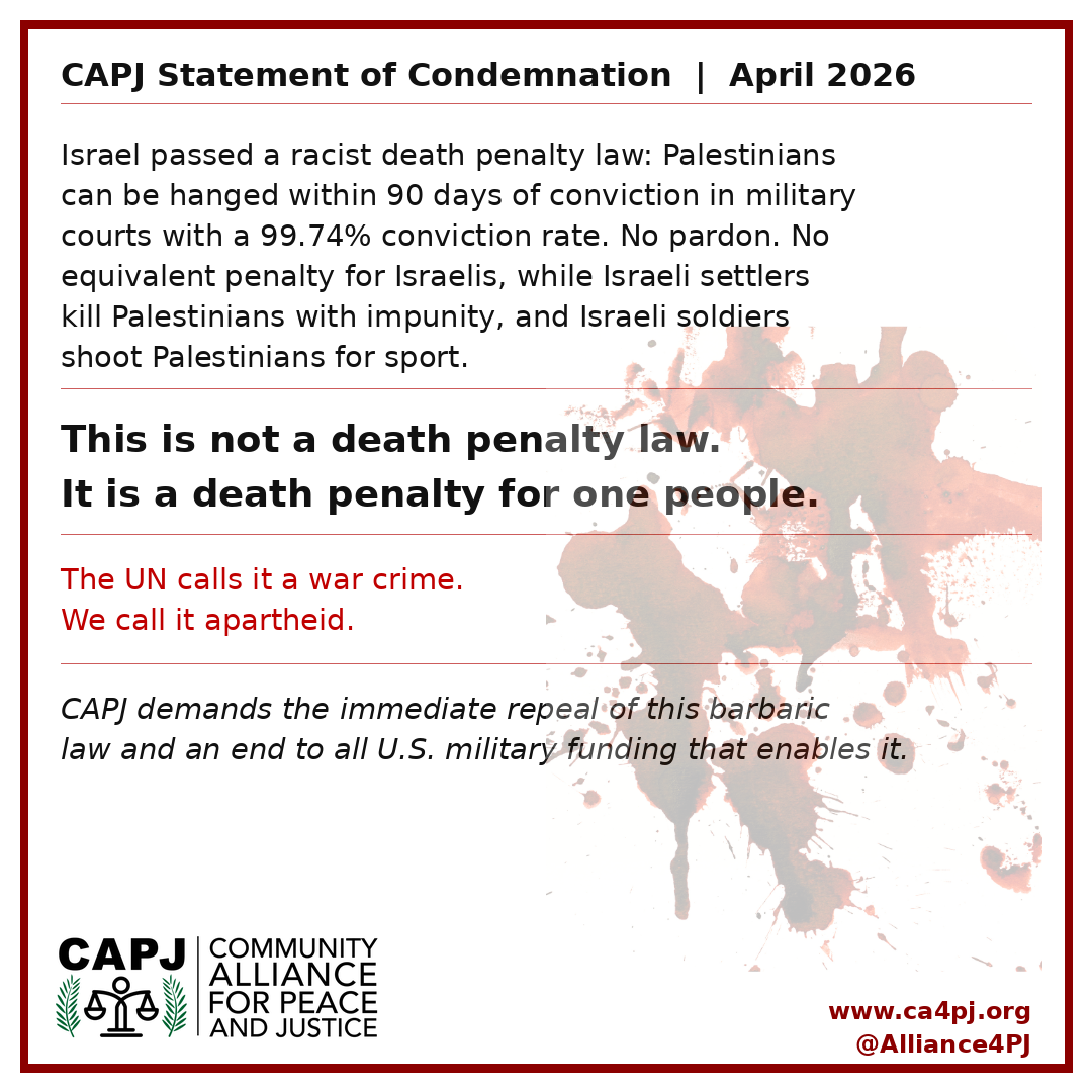 CAPJ Statement on Israel’s Death Penalty Law