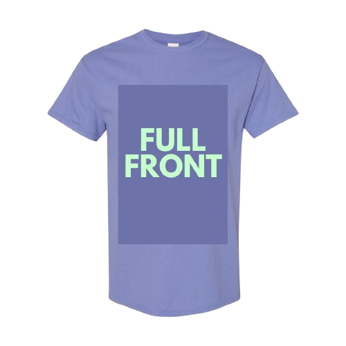 Light blue t-shirt with "Full Front" text design on chest