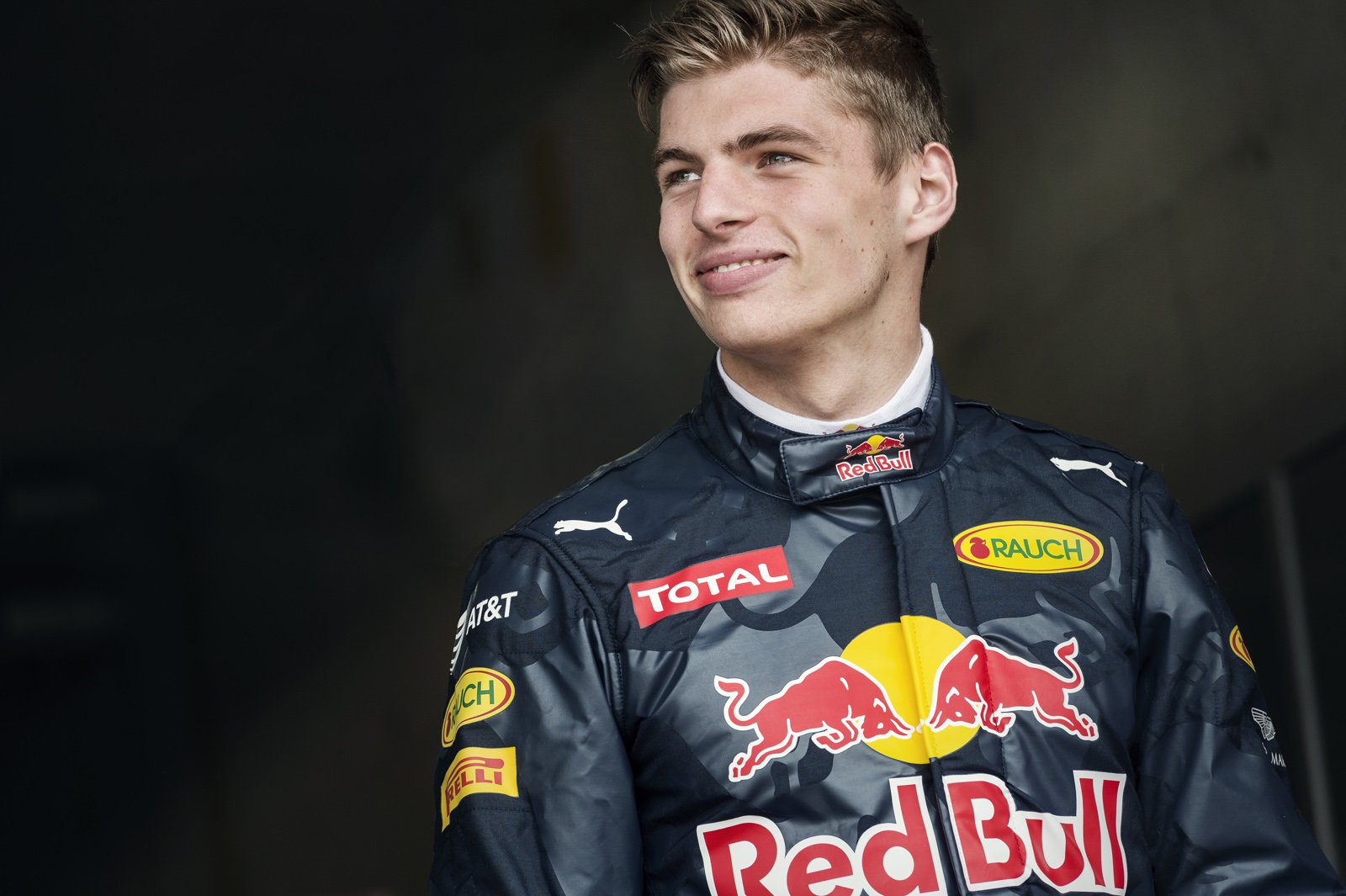 Portrait of Formula One driver Max Verstappen for Red Bull.