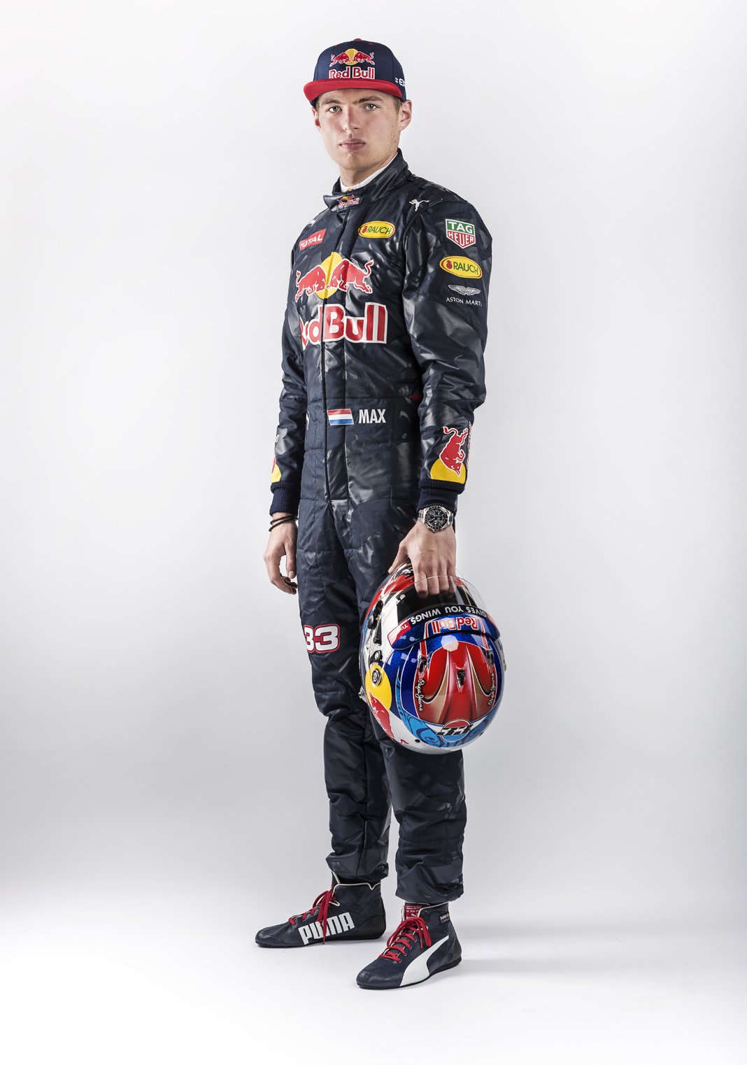 Portrait of Formula One driver Max Verstappen for Red Bull.