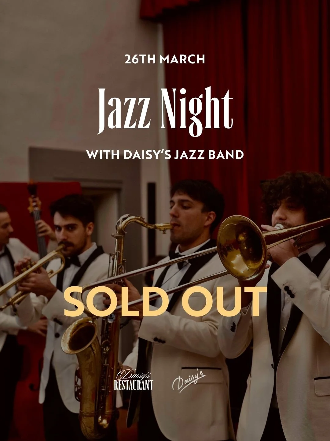 <span class="sqsrte-text-color--custom" style="color: #FCD17F">SOLD-OUT EXCLUSIVELY - </span>JAZZ NIGHT with DAISY’S JAZZ BAND