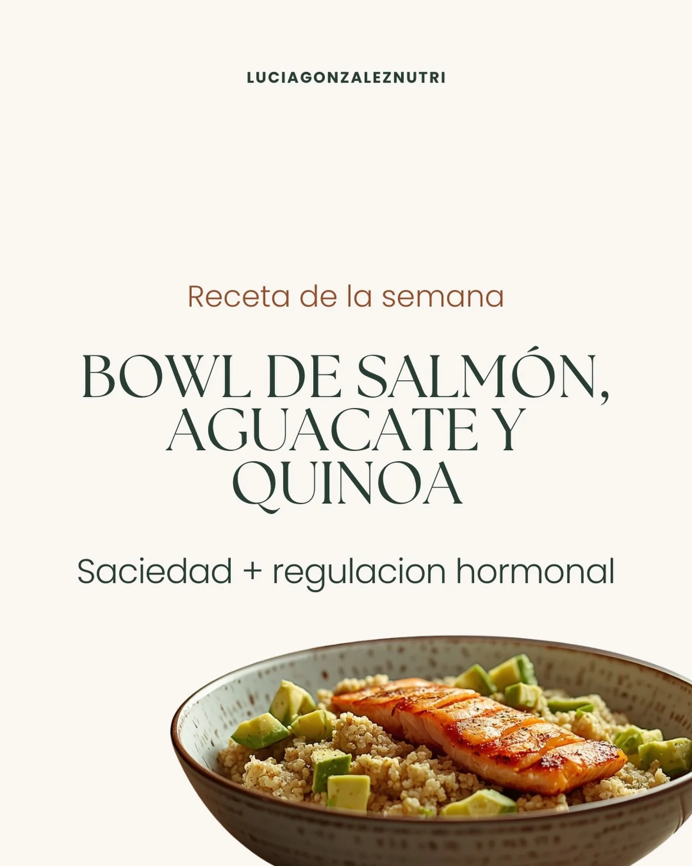 Te traigo una idea de comida o cena para esta semana!

Objetivo del plato:
⚖️ Estabilizar glucosa
👍🏻 Mejorar sensibilidad a la insulina 
😋 Saciedad

Base del plato:
🐟 Salm&oacute;n &rarr; omega 3 (antiinflamatorio + sensibilidad insulina)
🥑 Agua