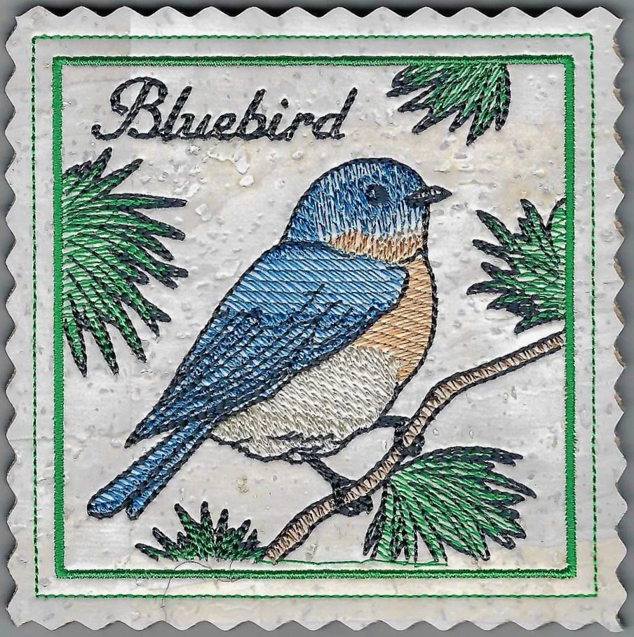 Colorful Bluebird Embroidered Cork Coasters